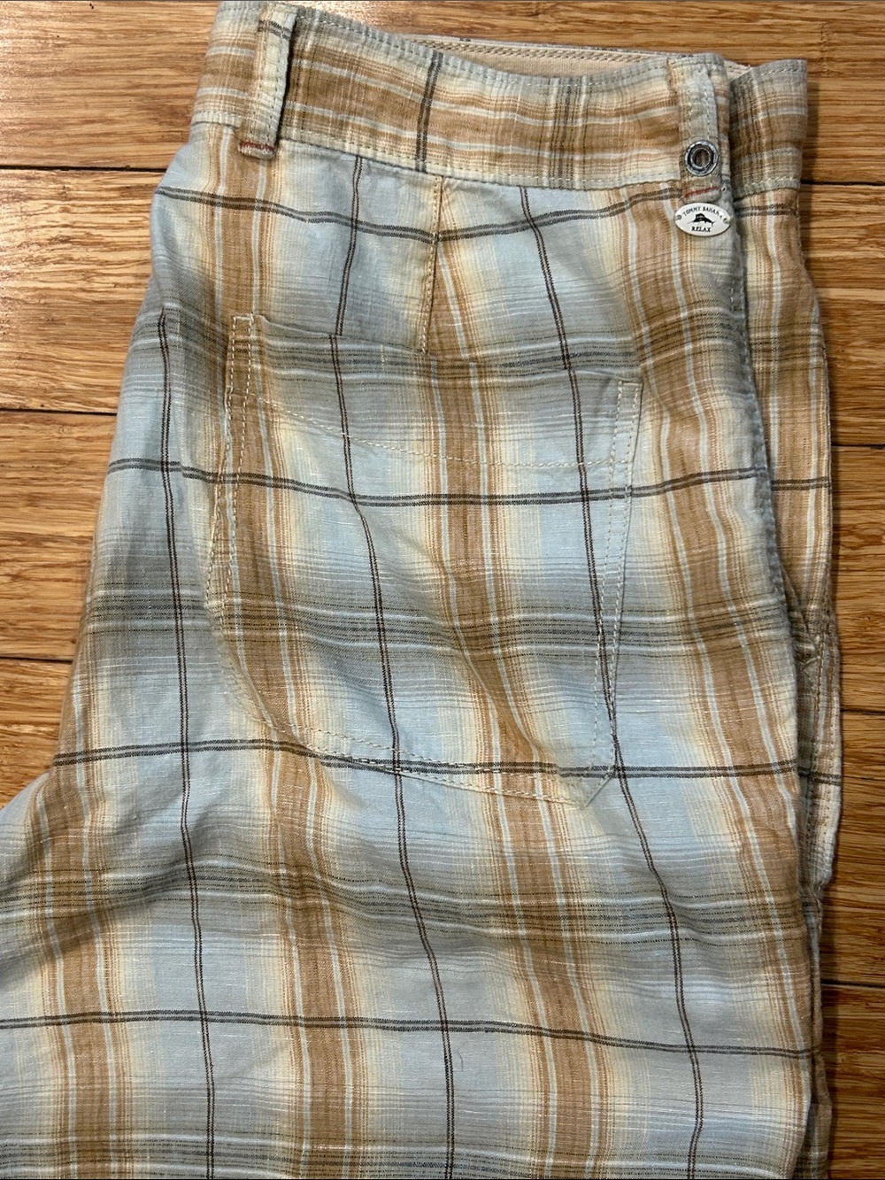 Tommy Bahama Relax Resortwear Linen Plaid Shorts in Light Blue & Tan